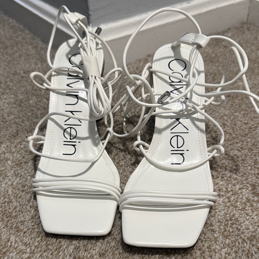 Calvin Klein Women's White Lace-Up Heels